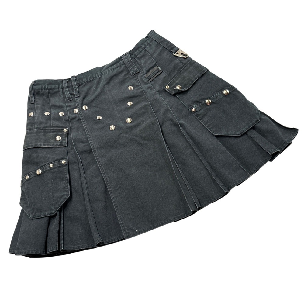 Y2K Kilt Utilikilts Men's 36 Black Studded Canvas Cargo Pleated Heavyweight Punk
